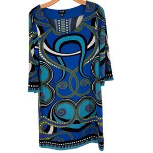 Nicole By Nicole Miller Womens blue Geometric Print knit Dress Size Medium